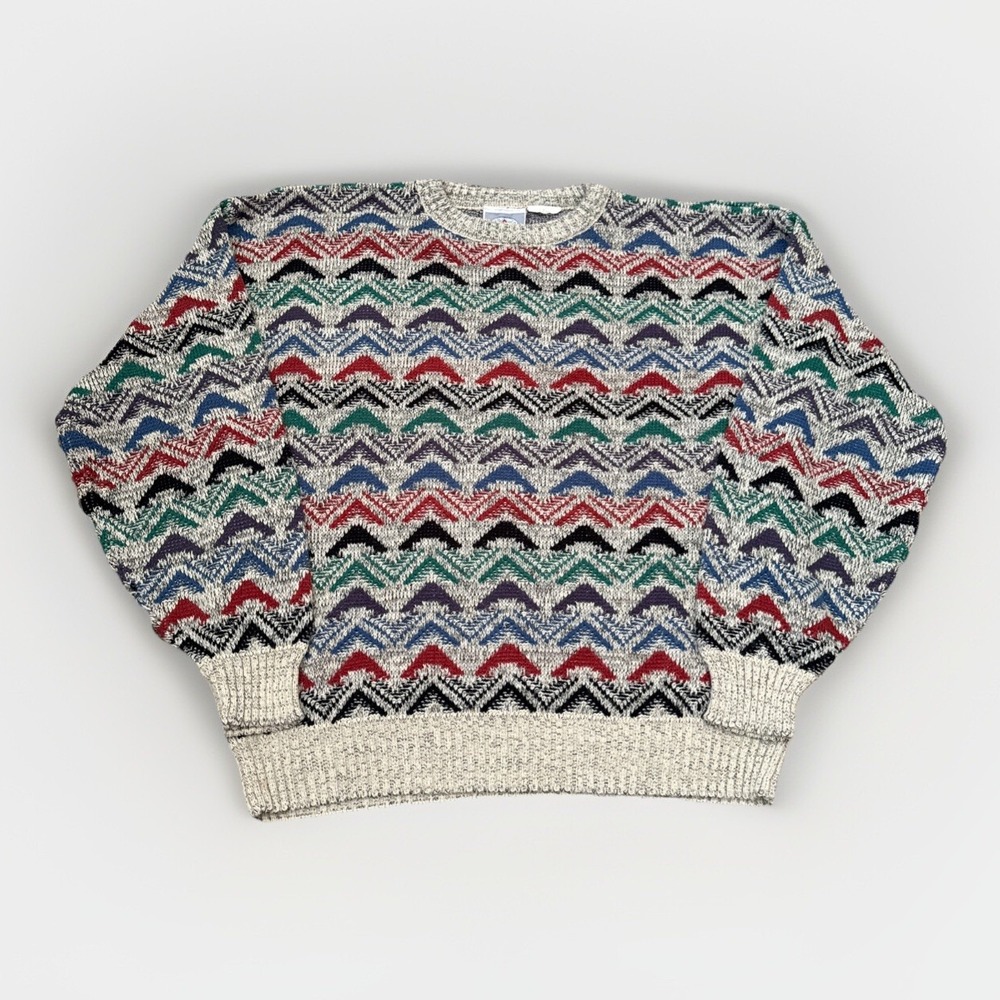 Vtg Peter John Sweater Mens L Geometric Aztec‎ 90s Dad Grandpa Hip Hop